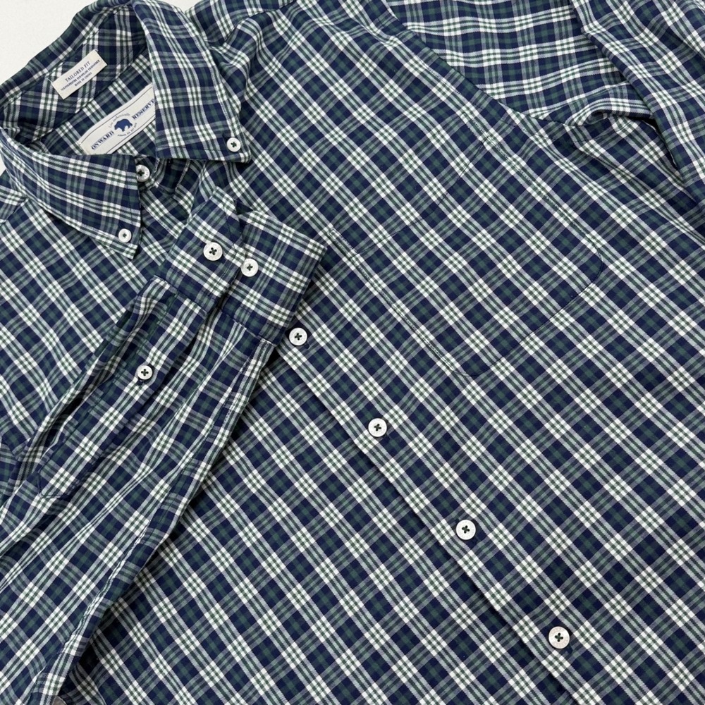 Onward Reserve Button Down Mens Small Blue Green Plaid Tailored Excellent